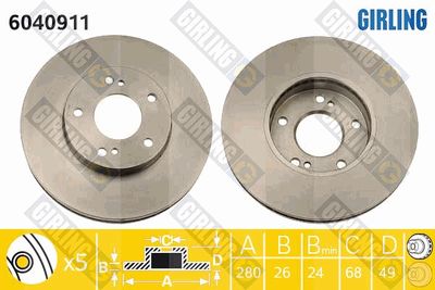 GIRLING 6040911 Тормозные диски для NISSAN MAXIMA / MAXIMA QX V (A33)