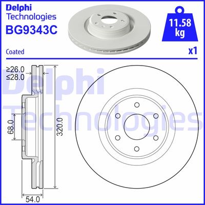Тормозной диск DELPHI BG9343C для MERCEDES-BENZ X-CLASS
