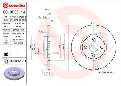 Bromsskiva BREMBO 09.9559.11