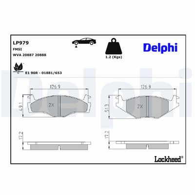 stabdžių trinkelių rinkinys, diskinis stabdys LP979 DELPHI
