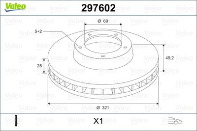 Тормозной диск VALEO 297602 для HYUNDAI GRAND SANTA FE