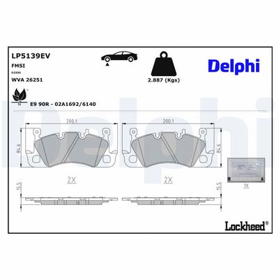комплект спирачно феродо, дискови спирачки DELPHI LP5139EV