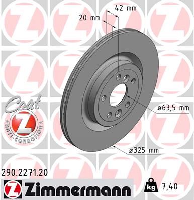 Тормозной диск ZIMMERMANN 290.2271.20 для JAGUAR I-PACE