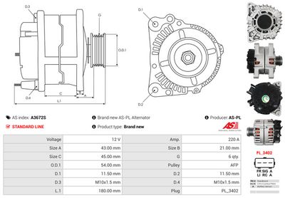 GENERATOR / ALTERNATOR AS-PL A3672S 4