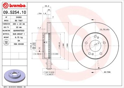 Тормозной диск BREMBO 09.5254.10 для NISSAN SILVIA
