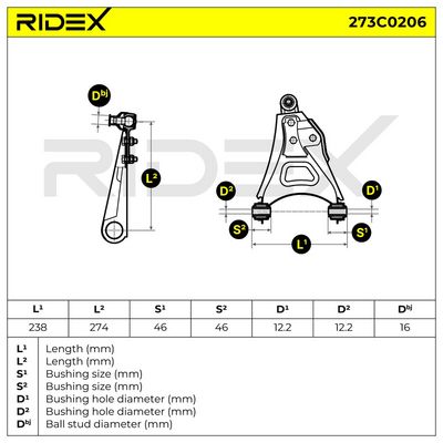 носач, окачване на колелата RIDEX 273C0206