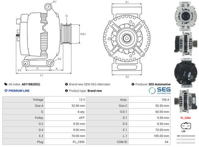 GENERATOR / ALTERNATOR AS-PL A01188SEG 4