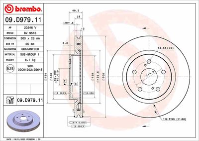 Тормозной диск BREMBO 09.D979.11 для LEXUS UX
