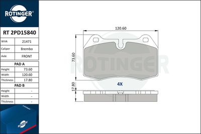 комплект спирачно феродо, дискови спирачки ROTINGER RT 2PD15840
