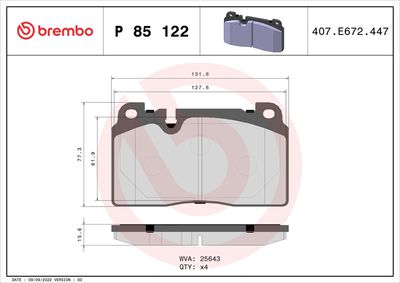 Brake Pad Set, disc brake P 85 122