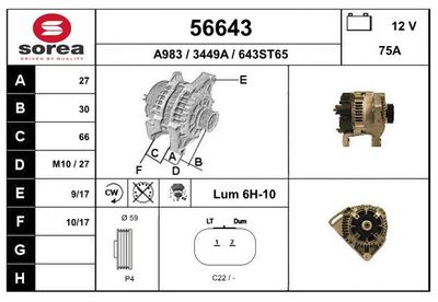 EAI 56643 Генератор  для RENAULT CLIO (Рено Клио)