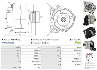 GENERATOR / ALTERNATOR AS-PL A3731VALEO 4