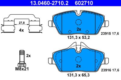 Комплект тормозных колодок, дисковый тормоз ATE 13.0460-2710.2 для MINI MINI