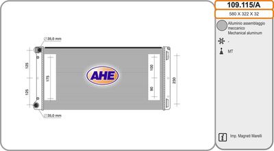 Радиатор, охлаждение двигателя AHE 109.115/A для FIAT PUNTO