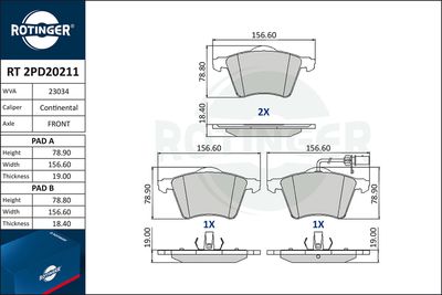 комплект спирачно феродо, дискови спирачки ROTINGER