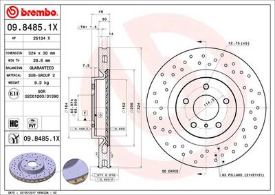 Тормозной диск BREMBO 09.8485.1X для NISSAN 350Z