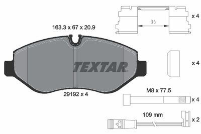 Комплект тормозных колодок, дисковый тормоз TEXTAR 2919202 для MERCEDES-BENZ eVITO