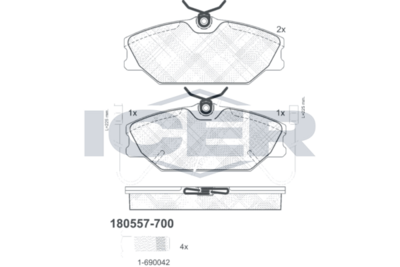 комплект спирачно феродо, дискови спирачки ICER 180557-700