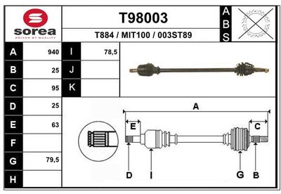 Приводной вал EAI T98003 для MITSUBISHI GALANT