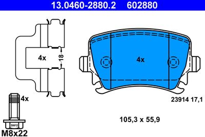 Комплект тормозных колодок, дисковый тормоз ATE 13.0460-2880.2 для AUDI A4