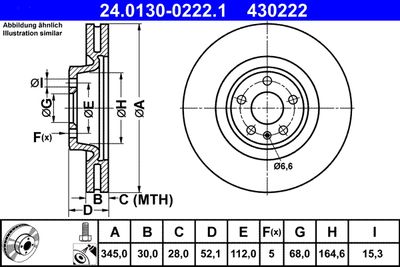 Тормозной диск ATE 24.0130-0222.1 для PORSCHE MACAN
