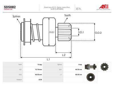 Friløpsgir, starter AUTOSTARTER SD5082 for NISSAN, MITSUBISHI