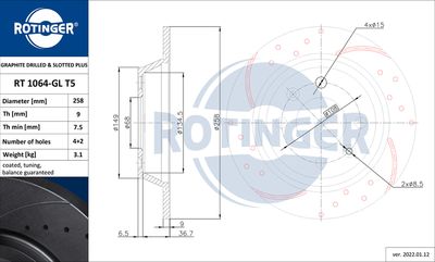 спирачен диск ROTINGER RT 1064-GL T5