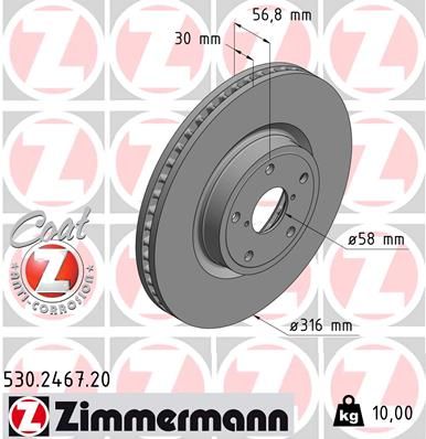 Тормозной диск ZIMMERMANN 530.2467.20 для SUBARU LEVORG