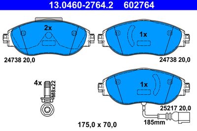 Комплект тормозных колодок, дисковый тормоз ATE 13.0460-2764.2 для SEAT ALHAMBRA