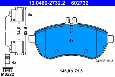 Комплект тормозных колодок, дисковый тормоз ATE 13.0460-2732.2 для MERCEDES-BENZ SLC