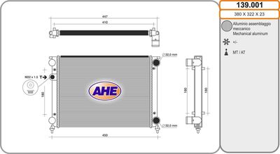 Радиатор, охлаждение двигателя AHE 139.001 для LIGIER AMBRA