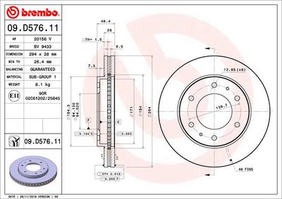 Тормозной диск BREMBO 09.D576.11 для FIAT FULLBACK