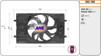 Вентилятор, охлаждение двигателя AHE 302.166 для VW T-ROC