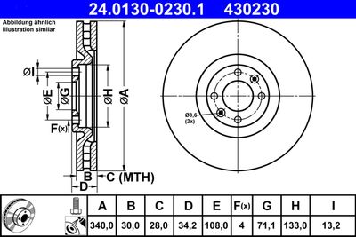 Тормозной диск ATE 24.0130-0230.1 для CITROËN DS5