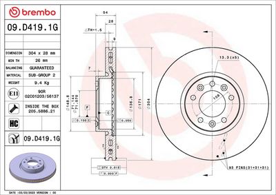 Tarcza hamulcowa BREMBO 09.D419.1G