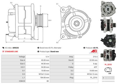 GENERATOR / ALTERNATOR AS-PL A0922S 4
