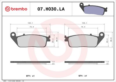 Bromsbeläggssats, skivbroms BREMBO 07HO30LA