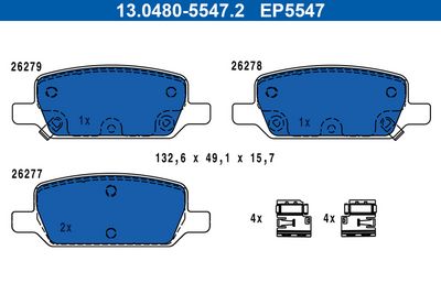 комплект спирачно феродо, дискови спирачки ATE 13.0480-5547.2