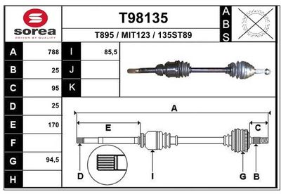 Приводной вал EAI T98135 для MITSUBISHI SPACE