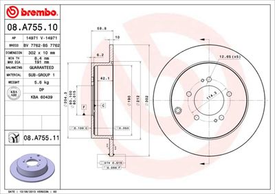 Тормозной диск BREMBO 08.A755.11 для MITSUBISHI OUTLANDER