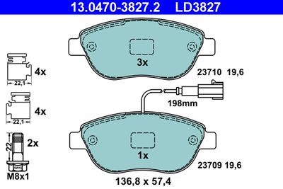 Комплект тормозных колодок, дисковый тормоз ATE 13.0470-3827.2 для ABARTH 500C