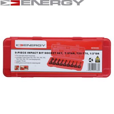ENERGY - Sada bitov rázové TORX T20-T70, 1/2", 9ks