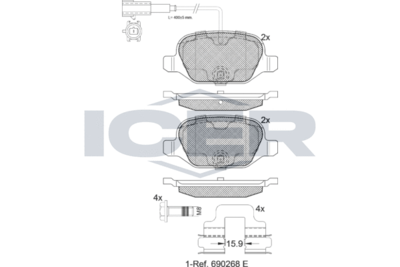 Комплект тормозных колодок, дисковый тормоз ICER 182038 для ABARTH 500C