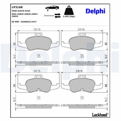 комплект спирачно феродо, дискови спирачки DELPHI