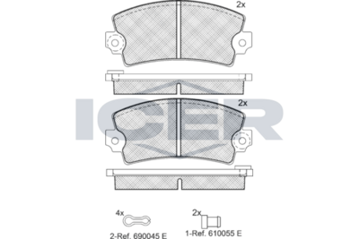 комплект спирачно феродо, дискови спирачки ICER 180060-067