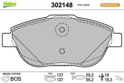 BREMSBELAGSATZ SCHEIBENBREMSE VALEO 302148