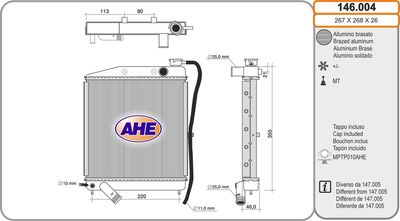 Радиатор, охлаждение двигателя AHE 146.004 для AIXAM CROSSLINE
