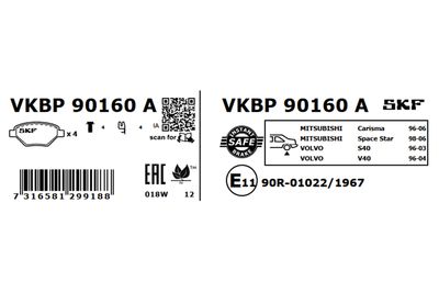 Brake Pad Set, disc brake VKBP 90160 A