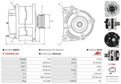 GENERATOR / ALTERNATOR AS-PL A0867S 4