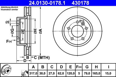 Тормозной диск ATE 24.0130-0178.1 для LAND ROVER RANGE ROVER